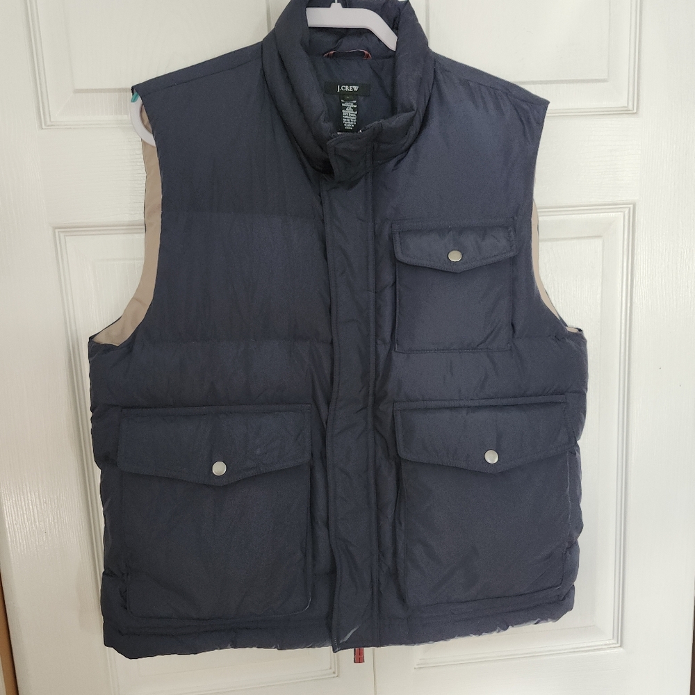 J. Crew 2004 Expedition Utility Navy Snap Button Down Vest Mens Size L EUC